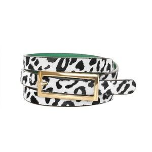 Anine Bing Pony Hair Leather Skinny Belt Black White Animal Print XS/S